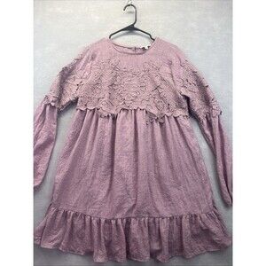 UMGEE USA M JR DRESS Purple Long Sleeve Crochet Lace Flowy Preppy